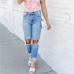 TRINITY MEDIUM WASH DISTRESSED MOM JEANS (From Pink Lily)